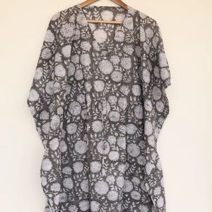 Women Grey Cotton <b>Kaftan</b> Dress Summer Beach Cover Up Boho Resort Wear - Product Image 1