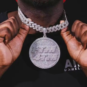 Iced Out Sterling <b>Silver</b> Personalized Name Round Cut Moissanite Hip Hop Diamond Luxury Style <b>Charm</b> Pendant for Men - Product Image 2