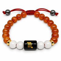 Bracelet en cornaline du zodiaque Vierge avec perle noire gravée et pierres blanches, tendance mode, style Feng Shui