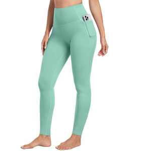 Custom Women's High Waist Mint Green Yoga <b>Leggings</b> Side Phone <b>Pocket</b> Compression Gym Fitness Running <b>Workout</b> Polyester/Spandex - Product Image 1