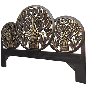 Cabecero de Cama King Size Negro Hecho a Mano con Tallado en Madera, Acabado Dorado, Madera Sintética, Estilo Vintage, Decoración Boho para Dormitorio - Product Image 4