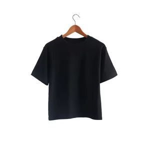 T-shirt en coton noir pour femme, col rond, coupe classique, manches longues, couleur unie, streetwear, jersey décontracté, respirant, séchage rapide - Product Image 5