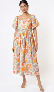 Summer Casual Cute Boho Printed Women's Beach Floral Printed Summer Women Short Sleeves Calf Length Square Neck Print Dresses - Product Image 1