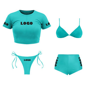 Maillots de bain de luxe personnalisables avec logo, bikinis, t-shirts, shorts taille haute, ensemble 4 pièces style sport, bikini dos nu - Product Image 1