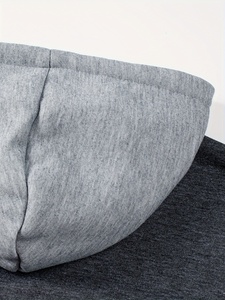 Sweat-shirt à capuche zippé pour homme 100% coton, color block, en molleton bouclette, avec poche avant, coupe classique, décontracté, pour l'hiver - Product Image 5