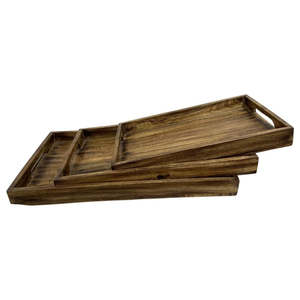 Plateau de service pour le dîner en bois massif 2 pièces, plateau de service pour le petit-déjeuner, poignées, fait à la main, passe au lave-vaisselle, motif classique personnalisé, ARTISANAT INTIME - Product Image 4