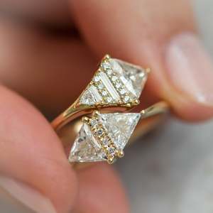 Triangle Cut Diamond Engagement Ring 14k solid Gold Pave Setting Geometric Classic Women's Fine Jewelry - Product Image 3