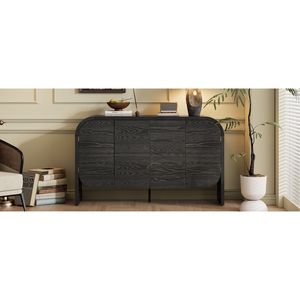 Cabinet a Buffet con credenza a 4 porte retrò TREXM grande accento di archiviazione con angoli arrotondati per ingresso soggiorno (nero) - Product Image 5