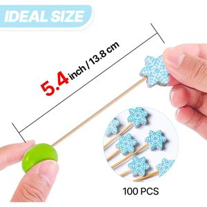 Christmas Snowflake Cocktail Picks 4.7 Inch 100pcs Bamboo Fancy Skewers <b>Toothpicks</b> for Appetizers Food Party Decoration Sets - Product Image 2