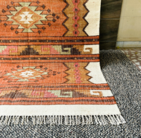 Tapis de couloir fin en jute naturel, couleur unie, fait main, à poils ras, bords festonnés, écologique, style bohème et rustique, pour la décoration intérieure, Kilim