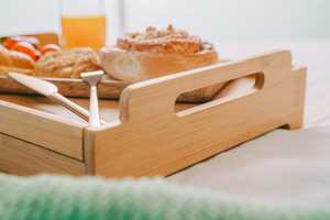 Plateau de service multifonctionnel en bambou stratifié avec tiroir et pieds, plateau de petit-déjeuner portable, plateau de service artisanal - Product Image 5