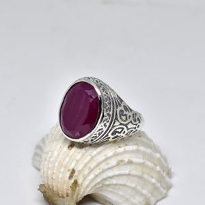 Red Ruby Bezel Setting Signet <b>Ring</b> 925 Sterling Silver Oval Faceted <b>Gemstone</b> <b>Men</b> Vintage Engraved Anniversary Party Wedding - Product Image 5