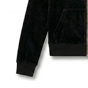 Nouveau sweat-shirt à capuche zippé en velours noir pour femme, avec logo personnalisé, manches longues, couleur unie, coupe classique, respirant, idéal pour l'automne - Product Image 6