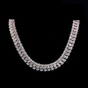 Collier tennis de luxe en or rose avec feuilles en moissanite, style hip-hop, chaîne statement pour femmes et hommes - Product Image 1