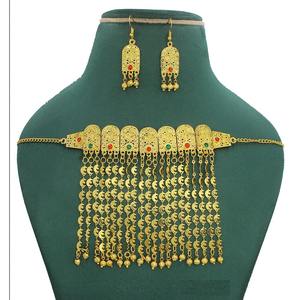 Traditional Gold Plated Handmade Choker Necklace with Earrings Ethnic Bridal Jewelry Arab African Dubai Women <b>Wedding</b> Jewellery - Product Image 3