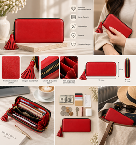 Cartera Larga de Cuero Genuino con Estampado de Cocodrilo para Mujer, con Cierre y Correa para la Muñeca, Gran Capacidad, para Uso Diario - Product Image 5