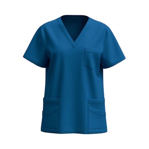 Men's Blue V-Neck <b>Scrub</b> <b>Top</b> With Pockets Hospital Uniform Cotton Polyester Woven Fabric - Product Image 4