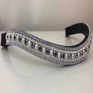 Diadema Decorativa para Caballo de Cuero con 5 Hileras de Cristales Azules y Plateados Transparentes, Diseño Personalizado para Equinos, Venta al por Mayor - Product Image 3