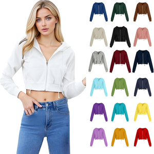 Hoodies courts en gros pour femme, couleur blanche, à fermeture éclair, manches longues, pull-over, pour la gym et le fitness - Product Image 6