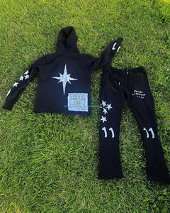 100% coton Vintage soleil fané écran bouffée impression Jogging survêtement personnalisé pantalon évasé multicolore haut vêtements solide hiver - Product Image 2