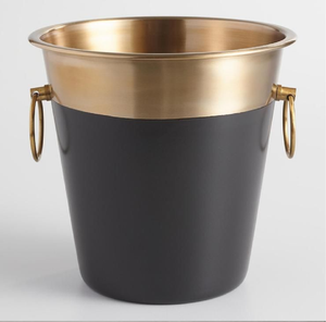 Sleek Matte Black Beverage <b>Bucket</b> with Wide Brushed Brass Collar Classic Design 5L Capacity Portable Wholesale Available - Product Image 1