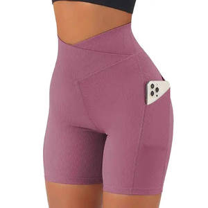 Shorts de sport pour femme, taille élastique, leggings de yoga taille haute, longueur genou, jeggings d'entraînement en spandex pour femme - Product Image 1