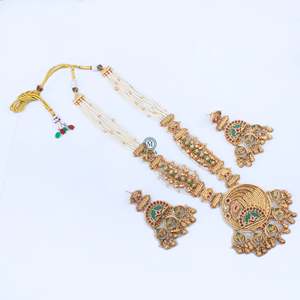 Sarita Antique Gold Plated Zircon Long <b>Necklace</b> & <b>Earring</b> <b>Set</b> for <b>Bridal</b> Festival - Product Image 3