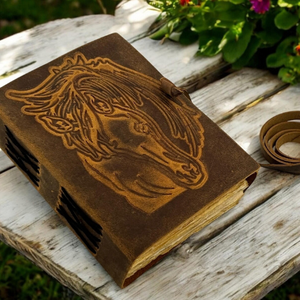 Handmade Horse Embossed Leather <b>Journal</b>, Vintage Leather Notebook, Deckle Edge Paper Diary, Rustic Equestrian Writing Book - Product Image 6