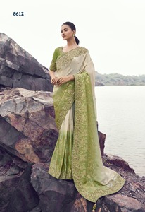 Elegante Saree de Seda Satinada para Mujer, Textura Suave, Perfecto para Fiestas, Bodas y Festivales - Product Image 4