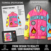 Veste universitaire rose personnalisée avec logo, manches contrastées, style Letterman, patch en chenille, streetwear Y2K, veste bomber, fabrication OEM
