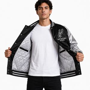 Chaqueta Retro de Satén para Jóvenes y Adultos, Diseño del Equipo de Baloncesto San Antonio Spurs, Color Negro y Plateado, Bordado, Ropa Deportiva, Venta al Por Mayor OEM - Product Image 4