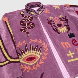 Veste en velours violet brodée, col mandarin, manches longues, broderie à la main, grande taille, style automne pour femmes - Product Image 4