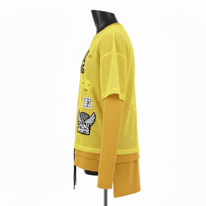 Women Double Layer Mesh <b>T</b> <b>Shirt</b> GSM Breathable Polyester <b>Yellow</b> Panel Custom Heat Transfer Logo Women Double Layer <b>Shirt</b> Cotton - Product Image 3