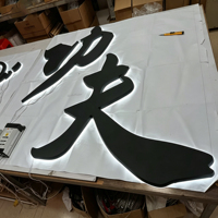 Signalétique lumineuse extérieure en acrylique et acier inoxydable à double éclairage avec lumières LED blanc chaud doux 2700K