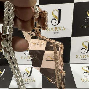 Collar con Colgante de Letra con Diamantes VVS Personalizado, Cadena con Incrustaciones, Plata 925 Chapada en Oro, Certificado IGI - Product Image 2