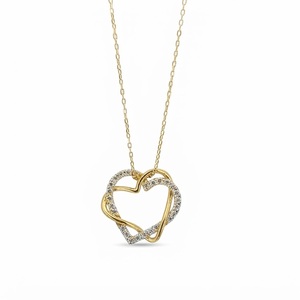 DEF VS 14K Gold Lab Diamond 0.40ct Double Interlocking Heart Necklace Pave Set Heart Necklace Romantic <b>Gift</b> Couple <b>Love</b> Necklace - Product Image 1