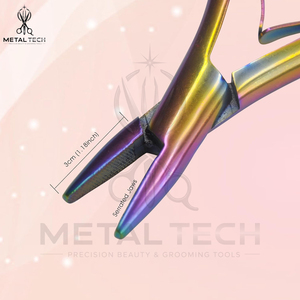 Pince de retrait d'extensions capillaires en titane à plasma arc-en-ciel, à mâchoires dentelées, pour ouverture de micro-anneaux, outil de pose professionnel pour salon, fabricant - Product Image 4