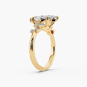 Anillo de Compromiso con Diamante Cultivado en Laboratorio de Corte Ovalado, Certificado IGI, con Piedras Laterales Inspiradas en Hojas, en Oro de 10K, 14K, 18K, Plata 925, 935 - Product Image 3