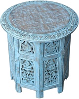 Tabouret en bois artisanal de style bohème traditionnel, tissé à la main, meuble polyvalent pour salon, chambre, ou table d'appoint pour la prière (Pooja)