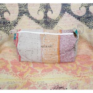 Indian Kantha Hand Block Print Cotton Cosmetic Bag Set with Tassel Zipper Closure Vintage Style-Women's Travel <b>Makeup</b> Pouch bag - Product Image 6
