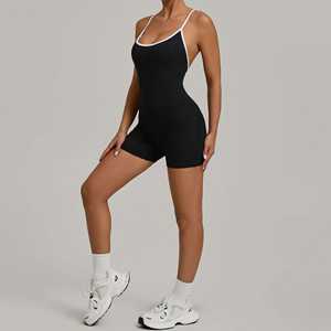 Combinaison de yoga colorblock à dos croisé pour femme - Combinaison de sport gainante, anti-transpiration et respirante - Product Image 1