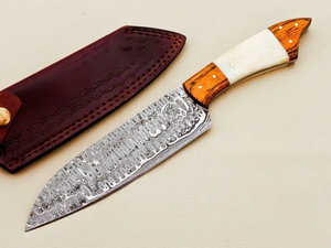 Cuchillos LEGACY BLADES Profesionales Ecológicos Ambidiestros de Damasco para Chef, Hechos a Mano, con Hoja Fija y Mango de Madera, Marca Privada - Product Image 5