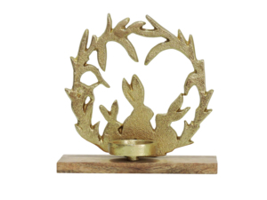 Candelabro Decorativo con Corona de Conejo y Astas Doradas, Base de Madera, Centro de Mesa Festivo - Product Image 4