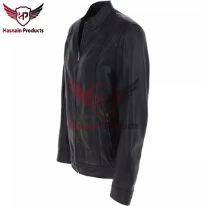 Chaqueta de Cuero Genuino Negra para Hombre, Corte Ajustado, Estilo Cafe Racer, Motociclista, Piel de Vacuno, Cuello Alto, Personalizada, Clásica, Abrigo Cálido de Invierno - Product Image 3
