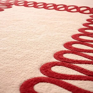 Tapis moderne à bordure rouge, tapis contemporain tufté à la main avec cadre bouclé, tapis en laine de qualité supérieure, tapis décoratif minimaliste pour salon et chambre à coucher - Product Image 4