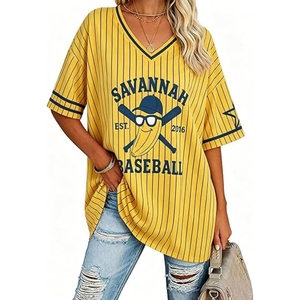 Jersey Women <b>Funny</b> Banana <b>Shirt</b> Stripe V Neck Short Sleeve Fan Graphic Tops - Product Image 1