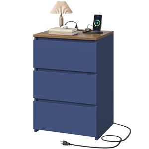 3 Drawer Nightstand with Charging Station <b>Blue</b> <b>Bedside</b> <b>Table</b> for Bedroom and Living Room Storage - Product Image 5