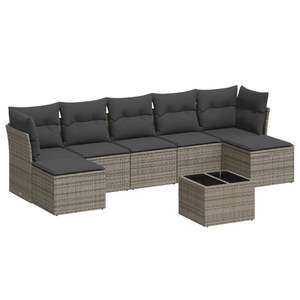 Conjunto de Sofá de Jardín de Ratán PE Gris y Acero con Recubrimiento en Polvo con Vidrio Templado, Muebles de Exterior Premium - Product Image 2