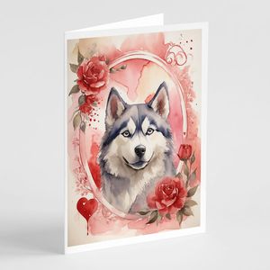 Husky sibérien Valentine Roses A7 taille 5x7 cartes vierges paquet de 8 cartes de voeux fantaisistes avec enveloppes - Product Image 1