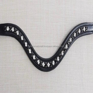 Surdimensionné plein cob élégant en forme de U doux rembourré vide canal en cuir cheval front bande cristaux clairs avec des pauses d'argent - Product Image 2